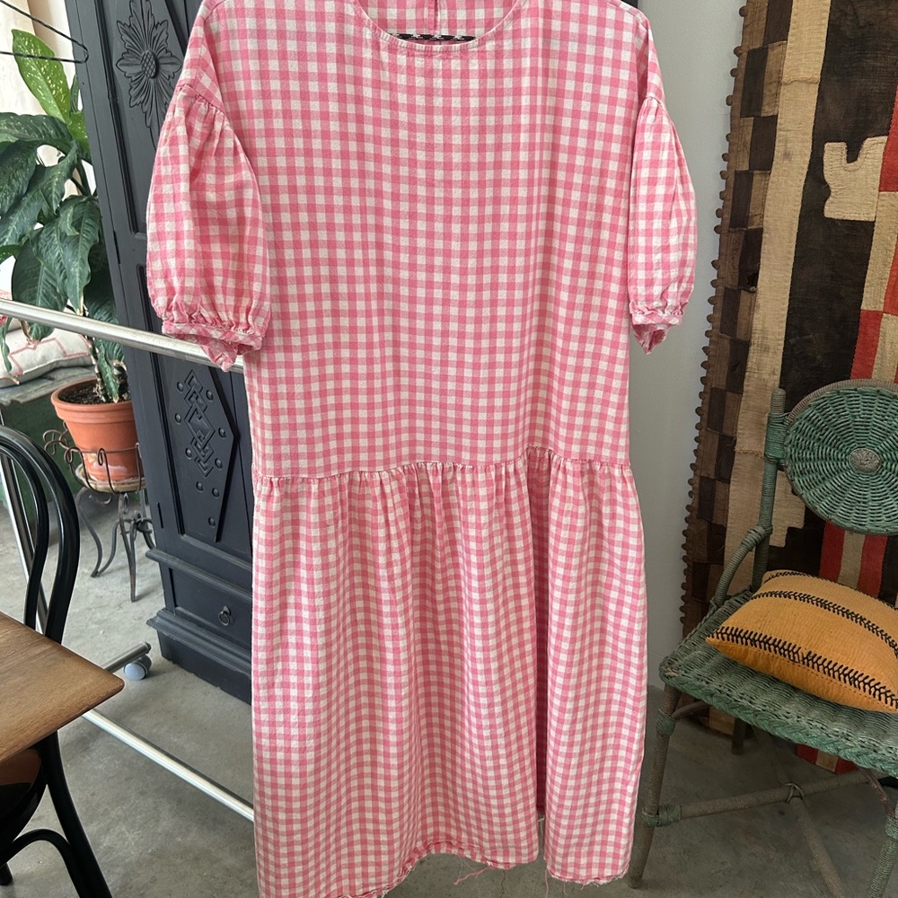 April Meets October Pink Gingham Summer May Maxi Dress Side Pockets One Size